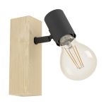 Eglo Applique Murale Townshend 3 Bois Acier Noir | IP20 - Convient pour 1x E27